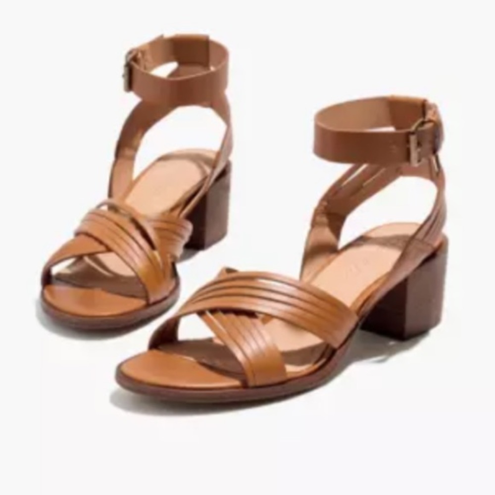 Madewell Tan Leather Strappy Block Heel Sandals